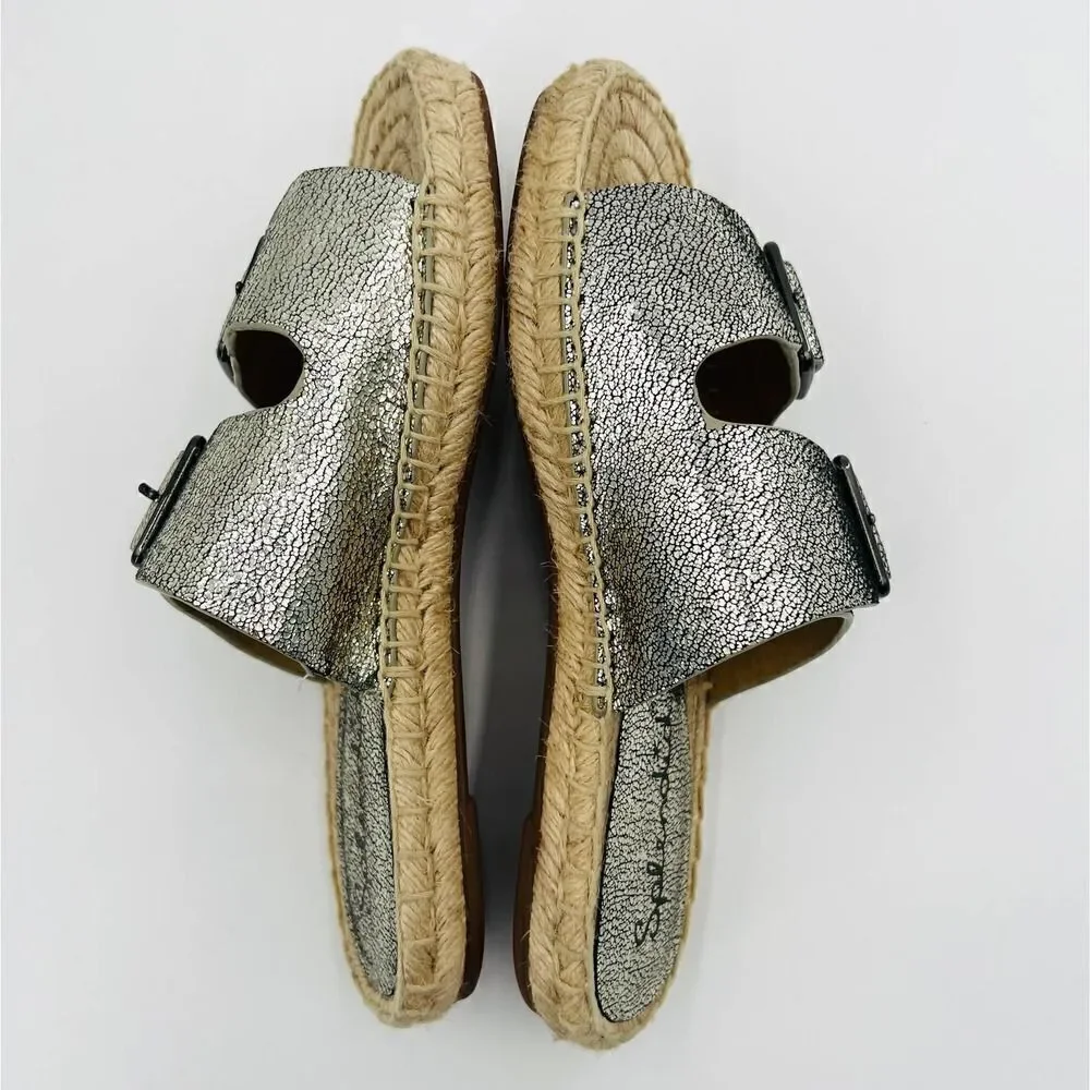 Splendid Blake Buckle Slide Nickel Metallic Crackle Leather Espadrilles  Size 7